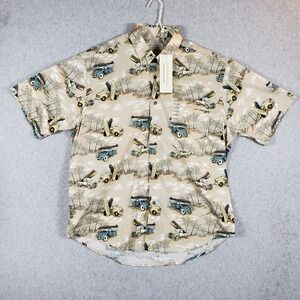 Crossings Mens‎ Large Bisque Surfboard Truck Print Short Sleeve Button Up Shirt
